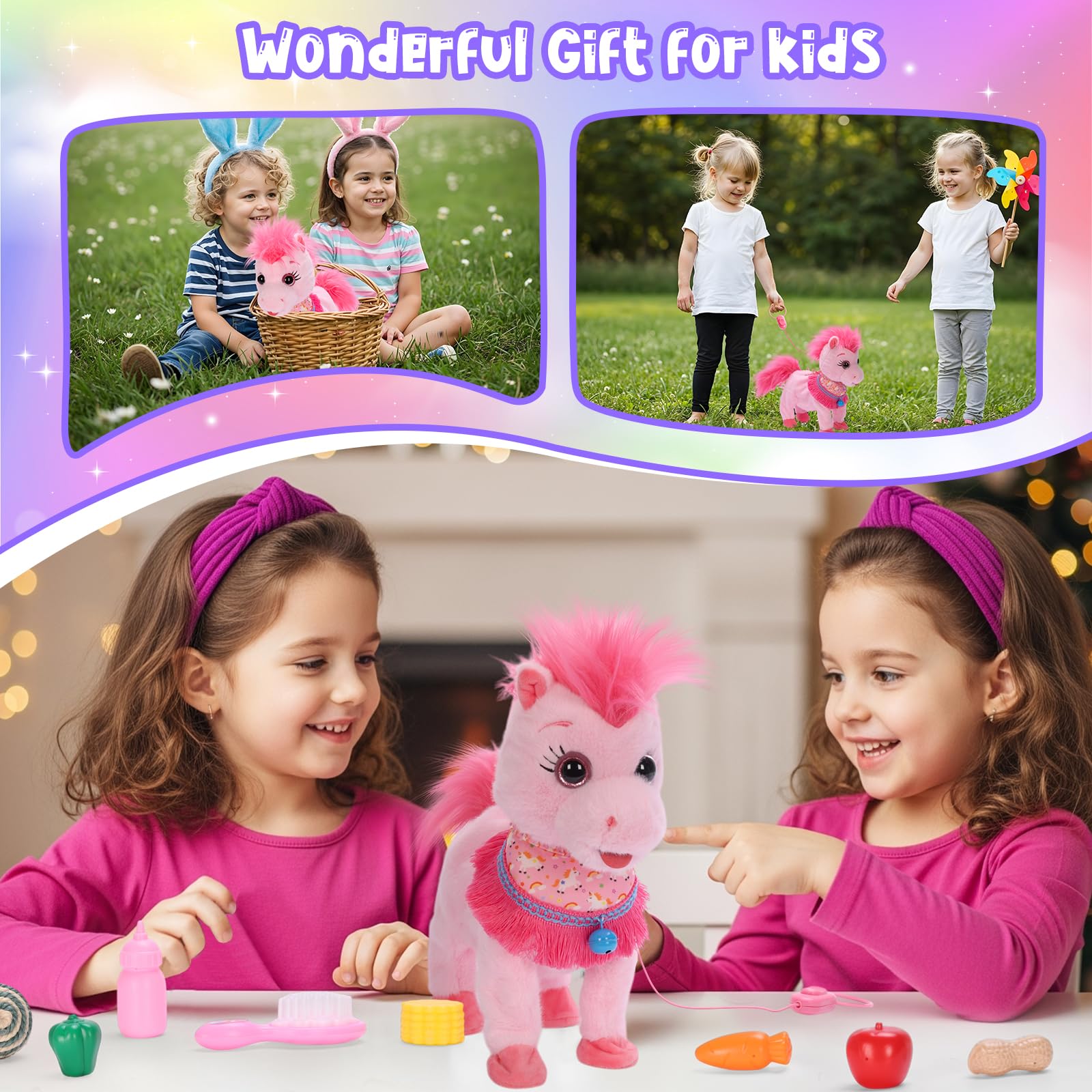 Ylpaprm Pony licking tail realism enhances lifelike pretend pet play