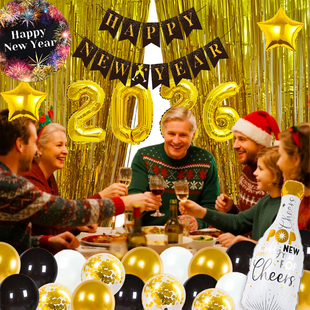 YLTFUTR star foil balloons highlight festive accents.