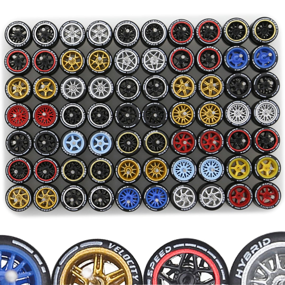 Ylutex 1/64 wheels mixed random pack shows varied styles for personalized diecast builds.