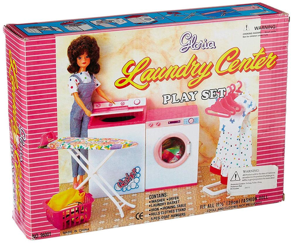 YMCtoys My Fancy Life pink and white laundry space enhances dollhouse interiors.