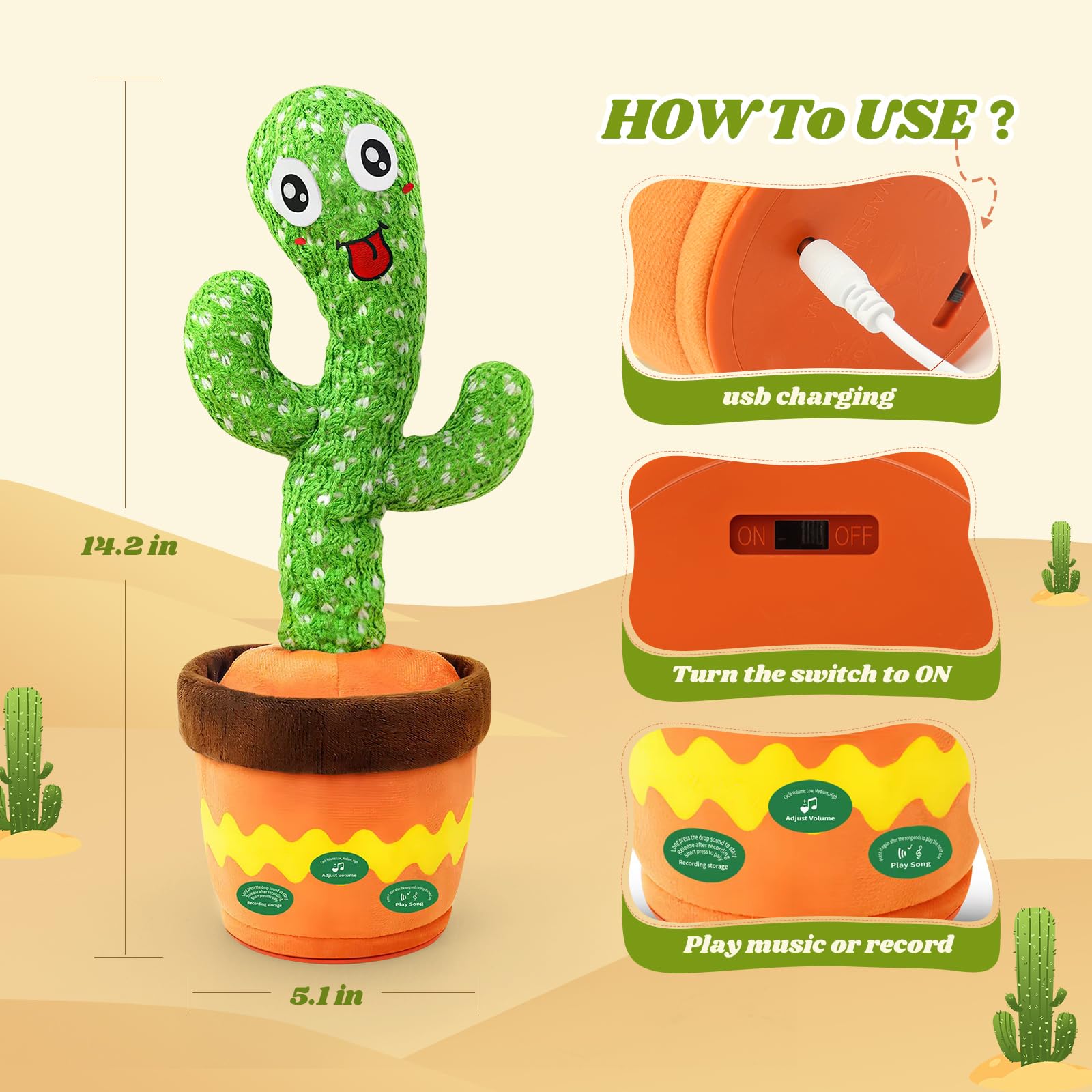 YMLTP interactive cactus toy with foot sensor and touch response