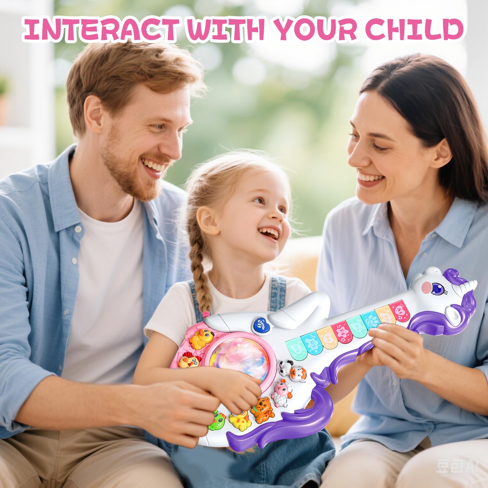 Ynanimery Unicorn Guitar small-hands friendly design fits little fingers.