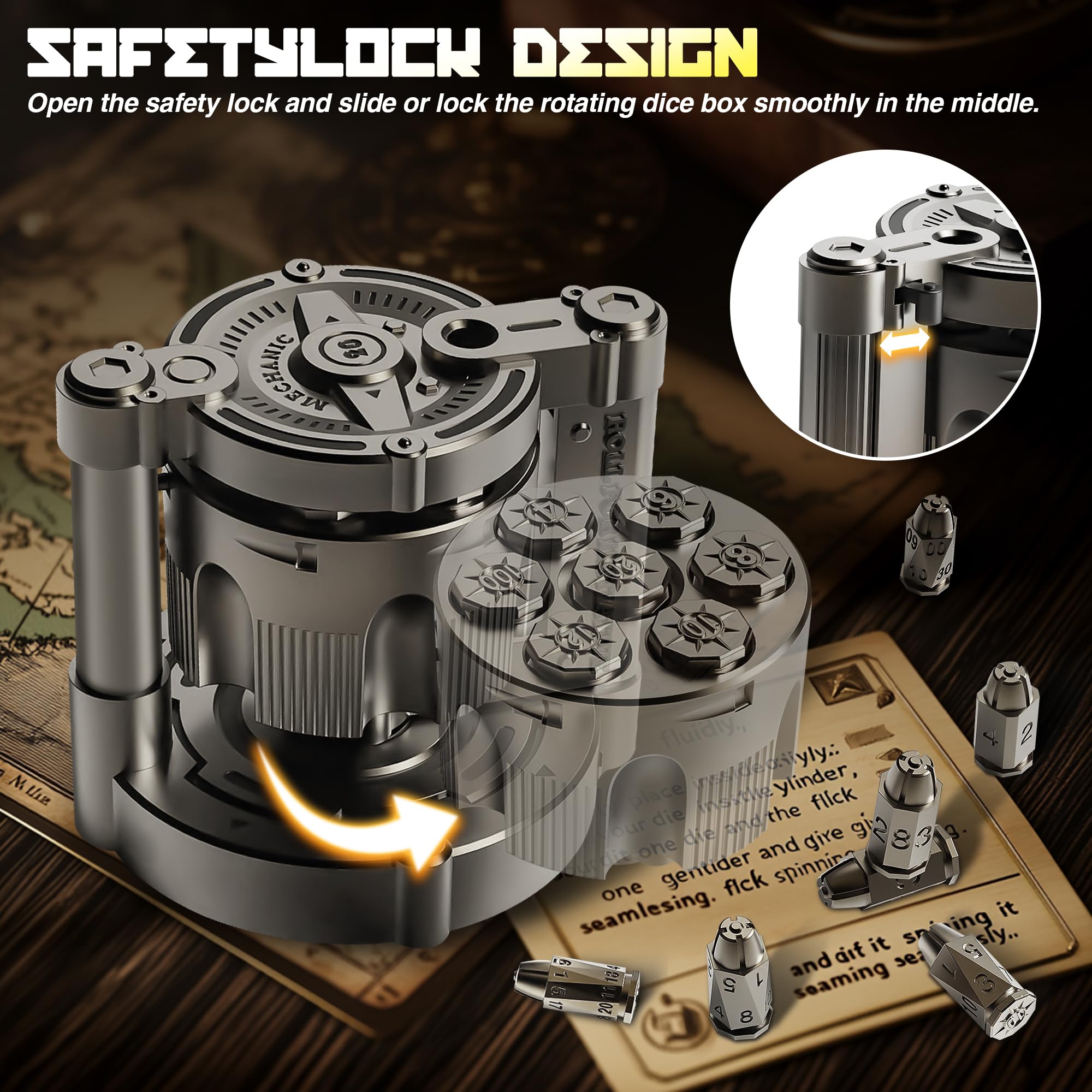 YNWML bullet dice D20 close-up, precise polyhedral design for balanced results.