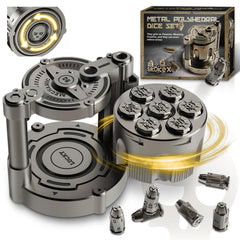 YNWML metal dice set with revolver cylinder, durable for intense RPG sessions.