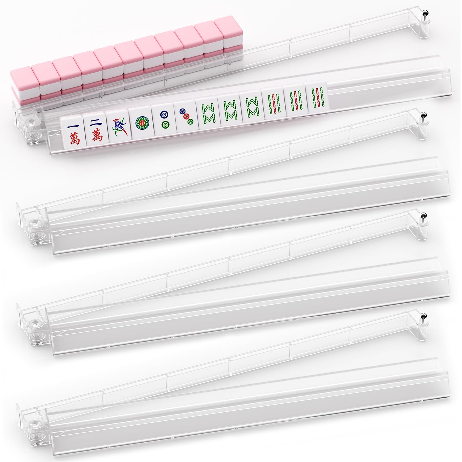 YOAEAILY Mahjong Racks with Pushers front view showing portable setup for travel-friendly gameplay