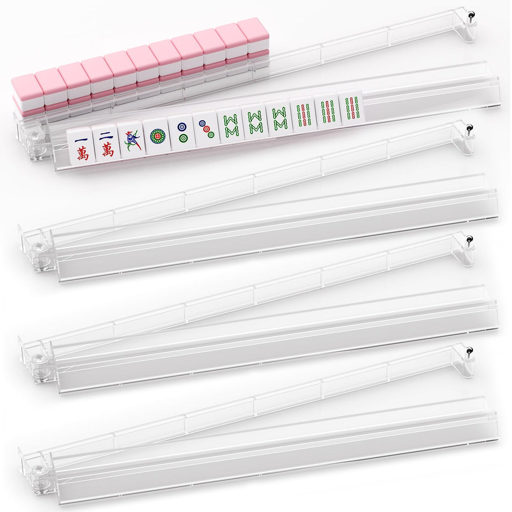 YOAEAILY Mahjong Racks with Pushers front view showing portable setup for travel-friendly gameplay