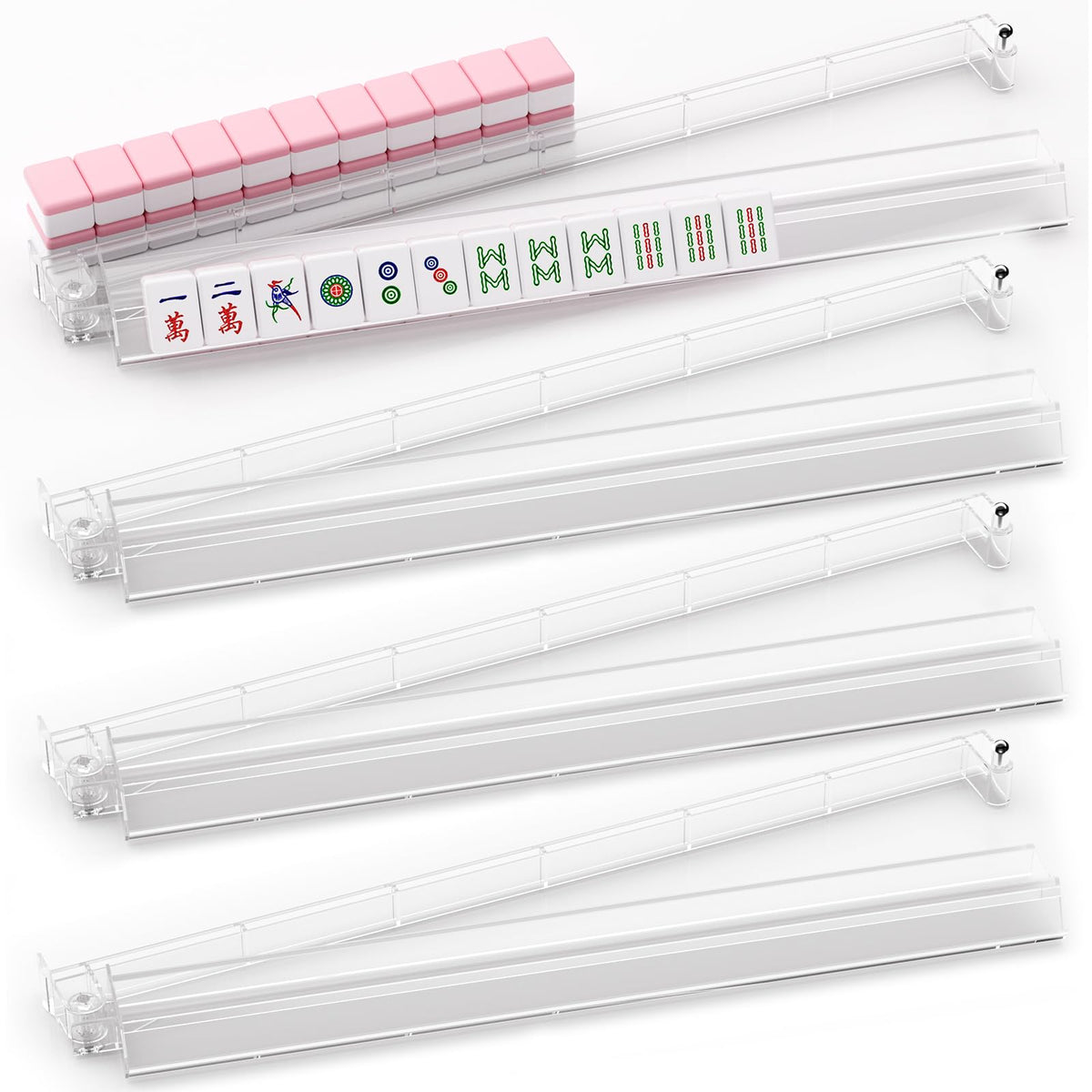 YOAEAILY Mahjong Racks with Pushers front view showing portable setup for travel-friendly gameplay