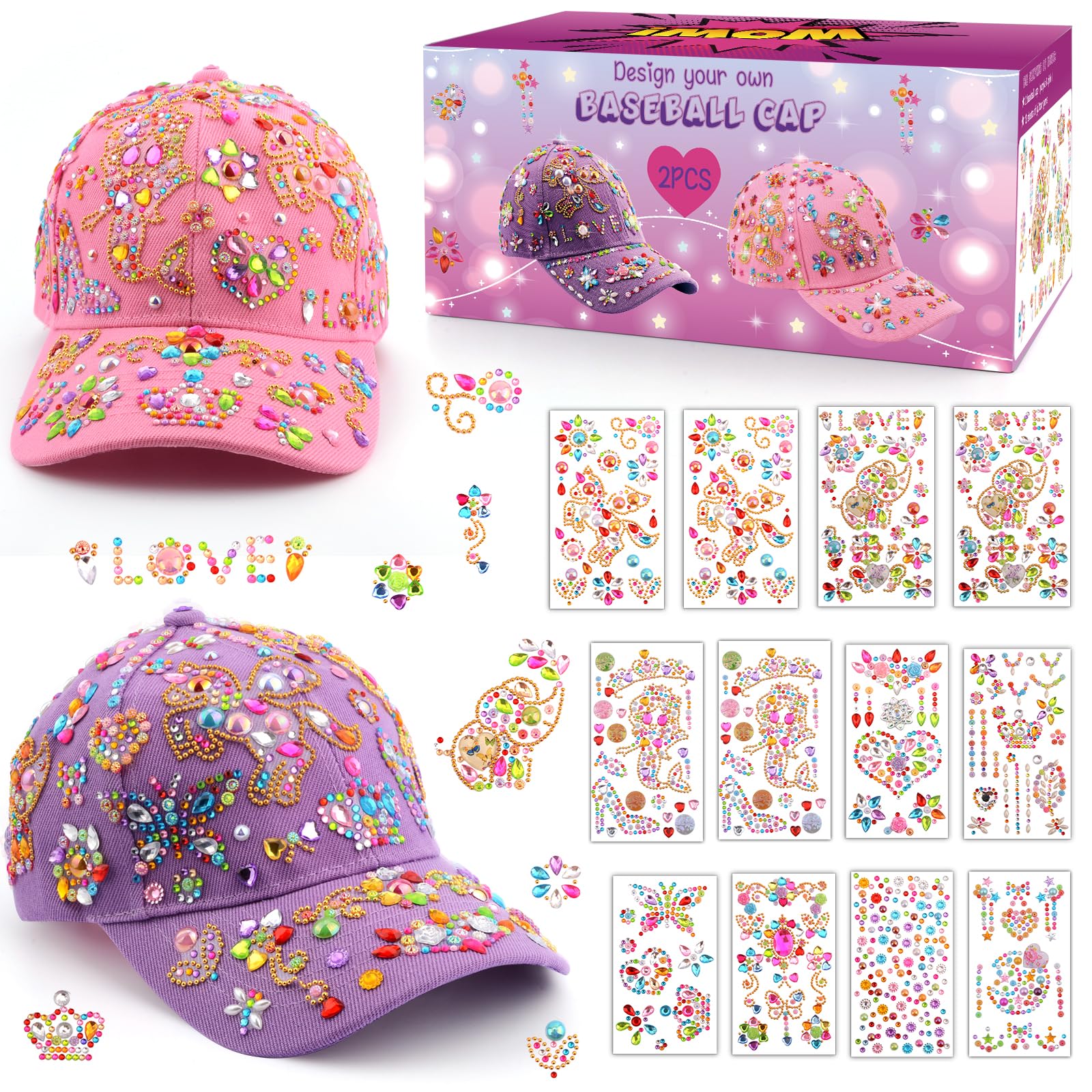 Yoart unicorn gem stickers on cap for imaginative play and decoration.