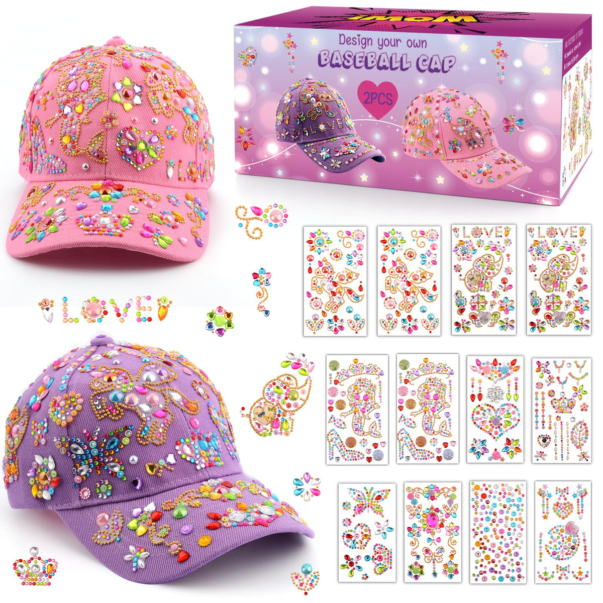 Yoart unicorn gem stickers on cap for imaginative play and decoration.