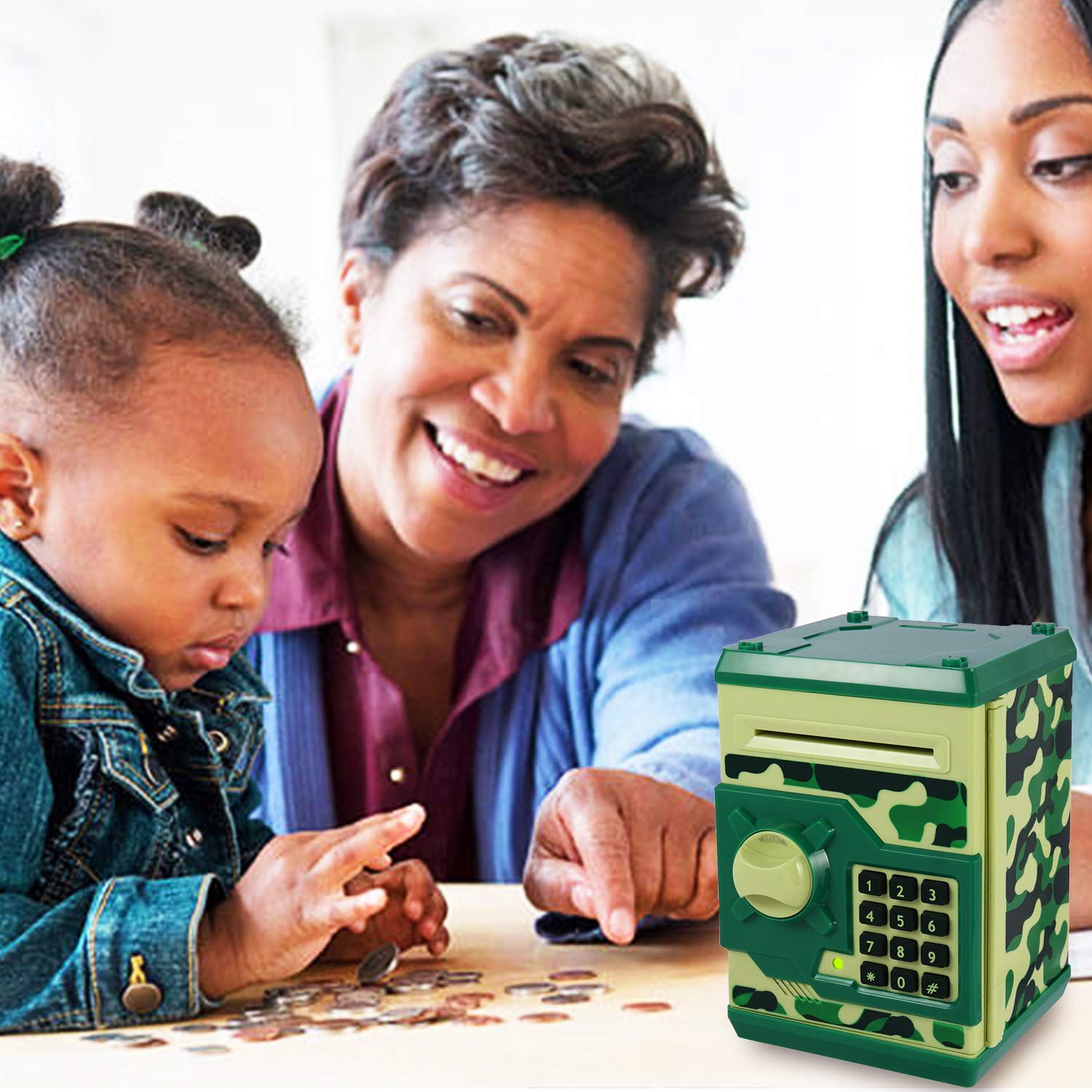 Yoego Kids Money Bank battery compartment keeps power for use.