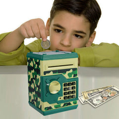Yoego Kids Money Bank password dial shows secure, changeable access.