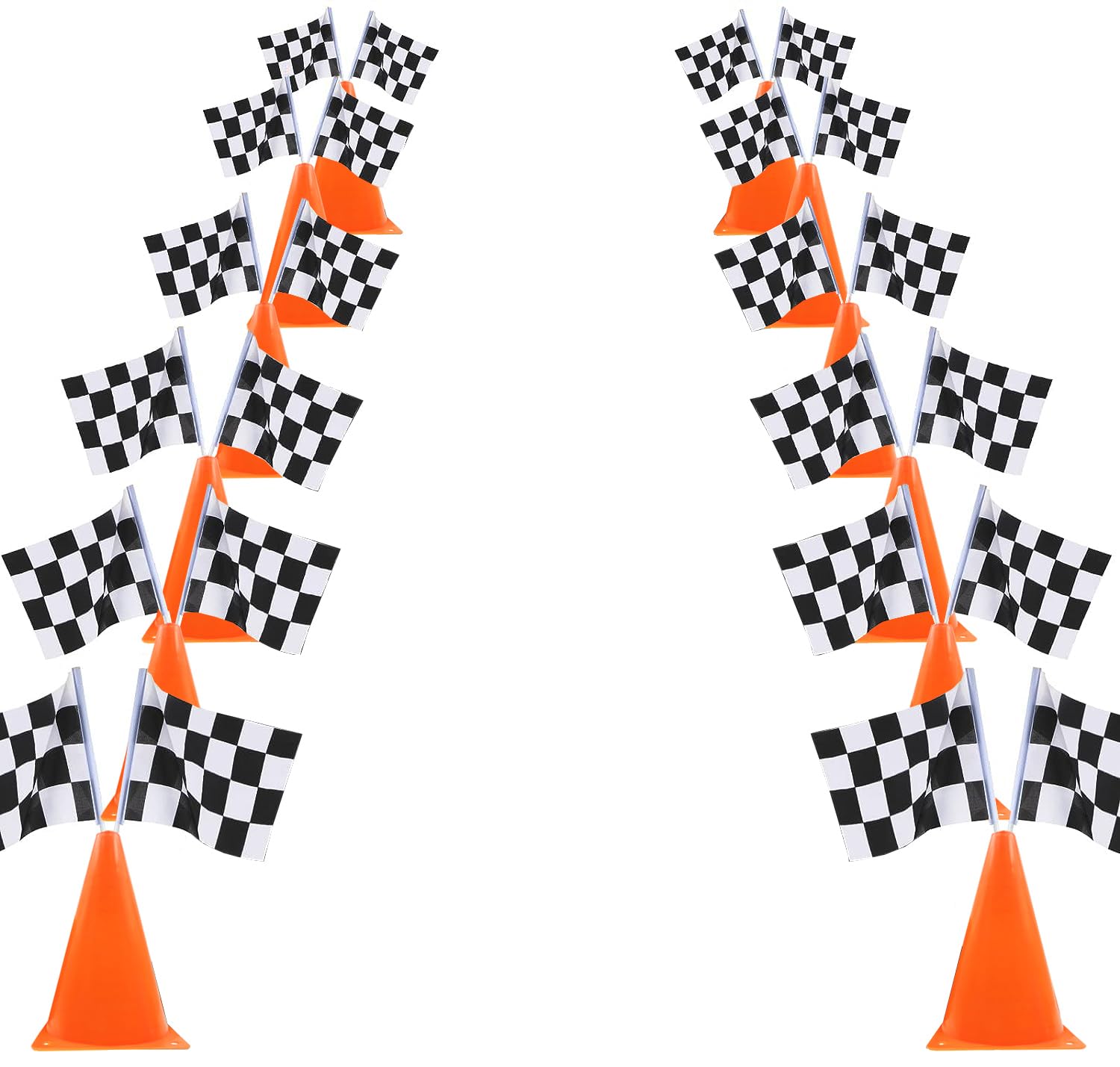 YOELVN orange race cone with hole for flag insertion; durable party prop.