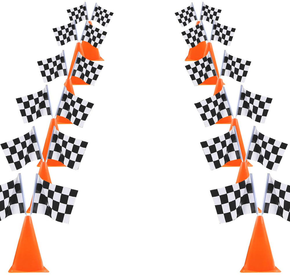 YOELVN orange race cone with hole for flag insertion; durable party prop.