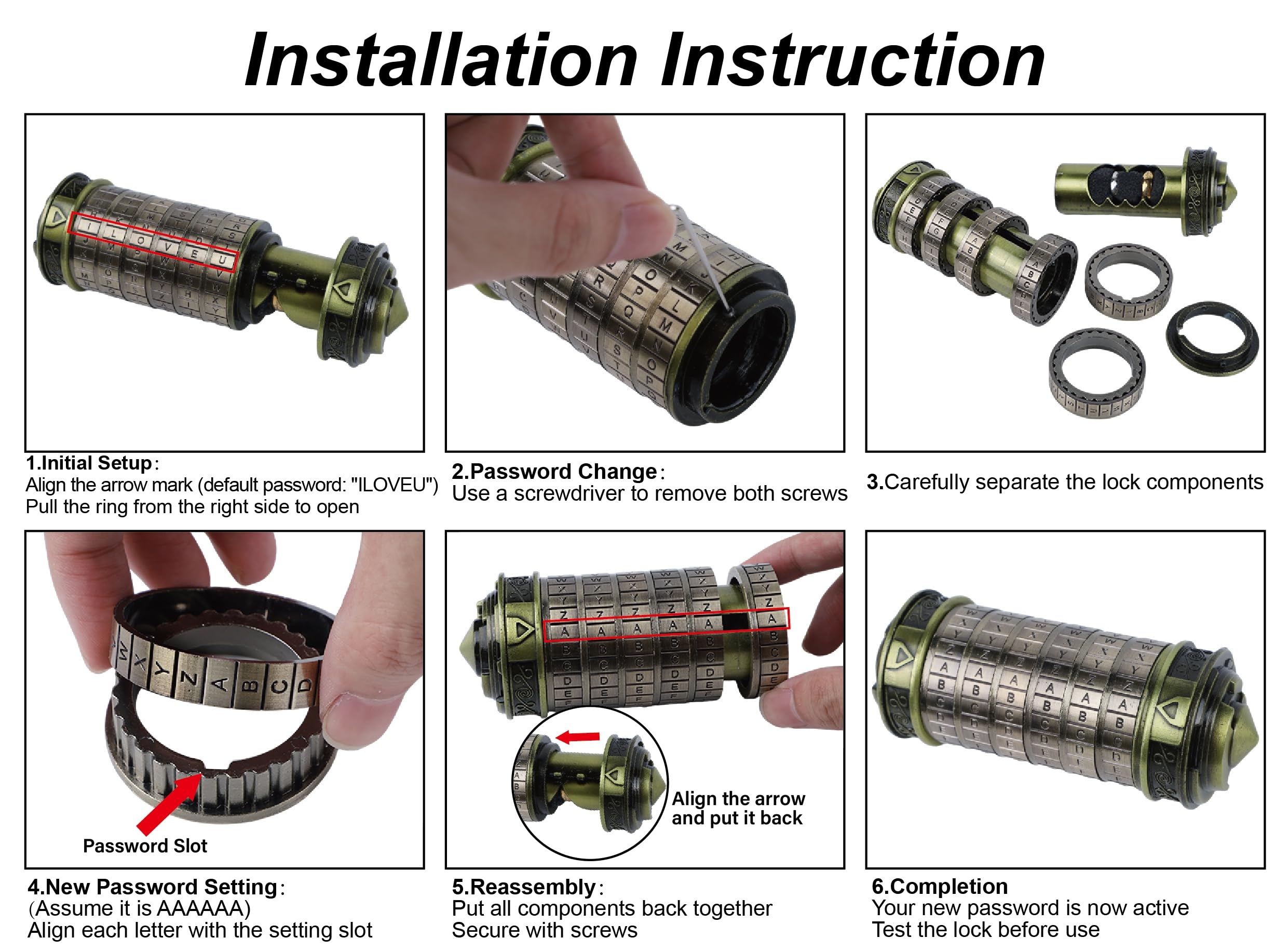 Password setting image shows the default I LOVE U with customization options.
