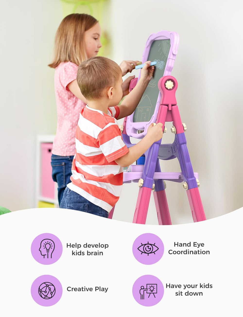 YOHOOLYO Kids Easel features sturdy plastic for daily use.