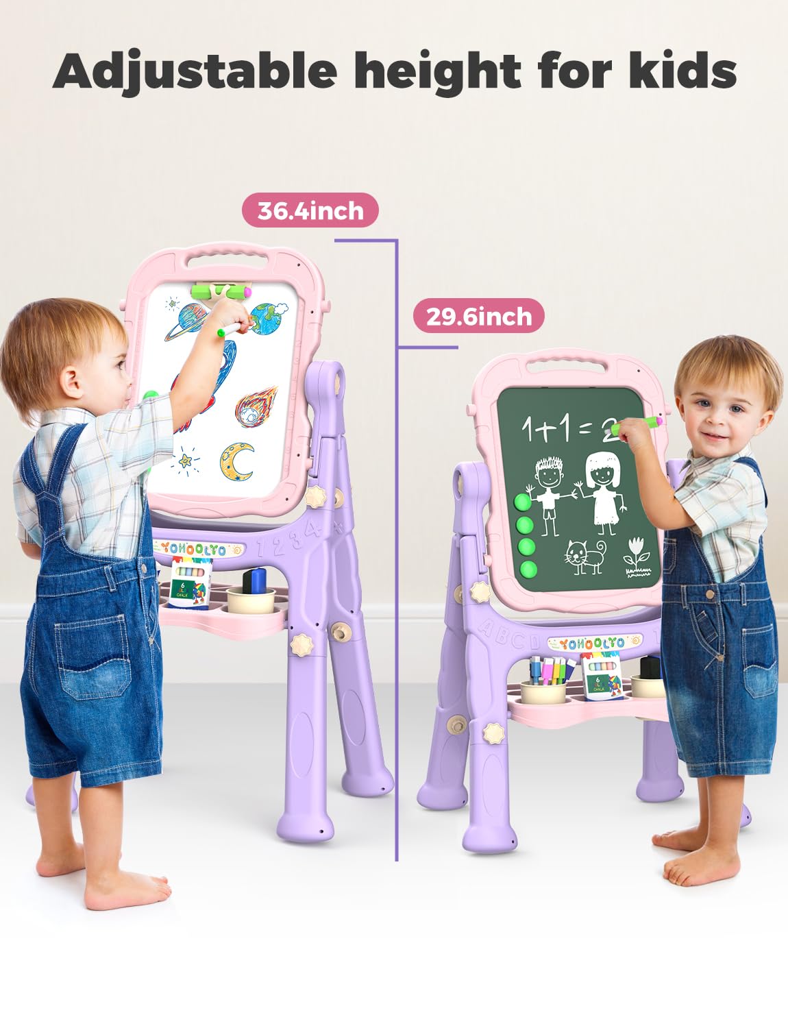YOHOOLYO double-sided magnetic board on the easel supports magnetic play.