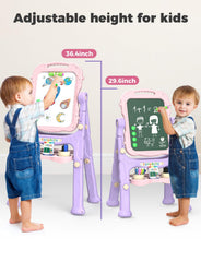 YOHOOLYO double-sided magnetic board on the easel supports magnetic play.