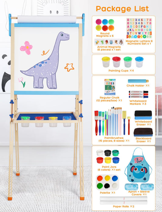 YOHOOLYO double-sided magnetic whiteboard and chalkboard for versatile art.