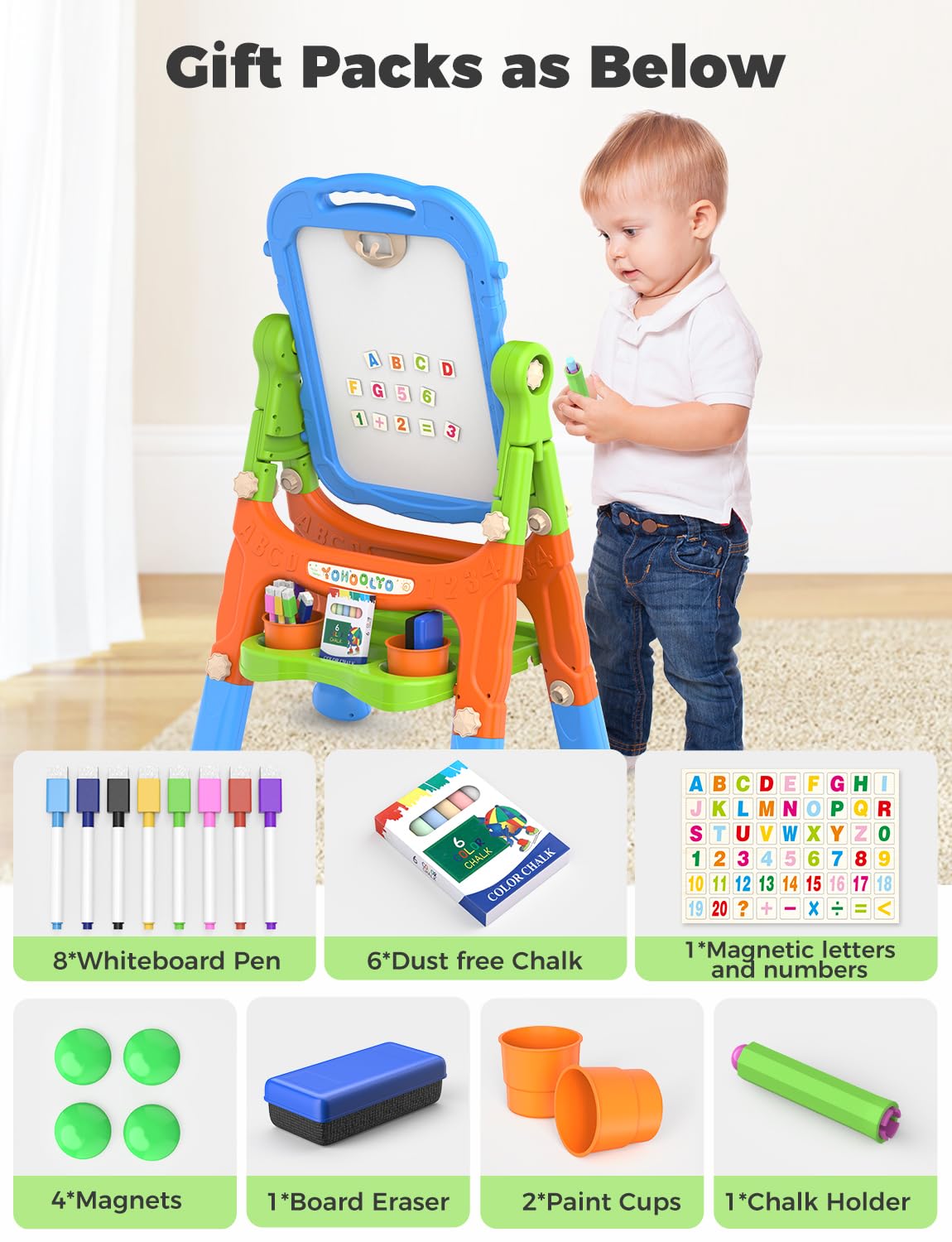 YOHOOLYO Kids Easel magnetic chalkboard for chalk art practice