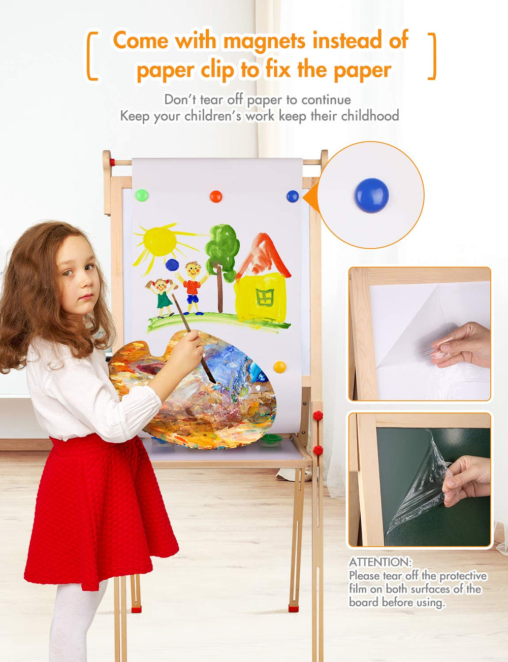 Large storage tray keeps art supplies organized under YOHOOLYO easel