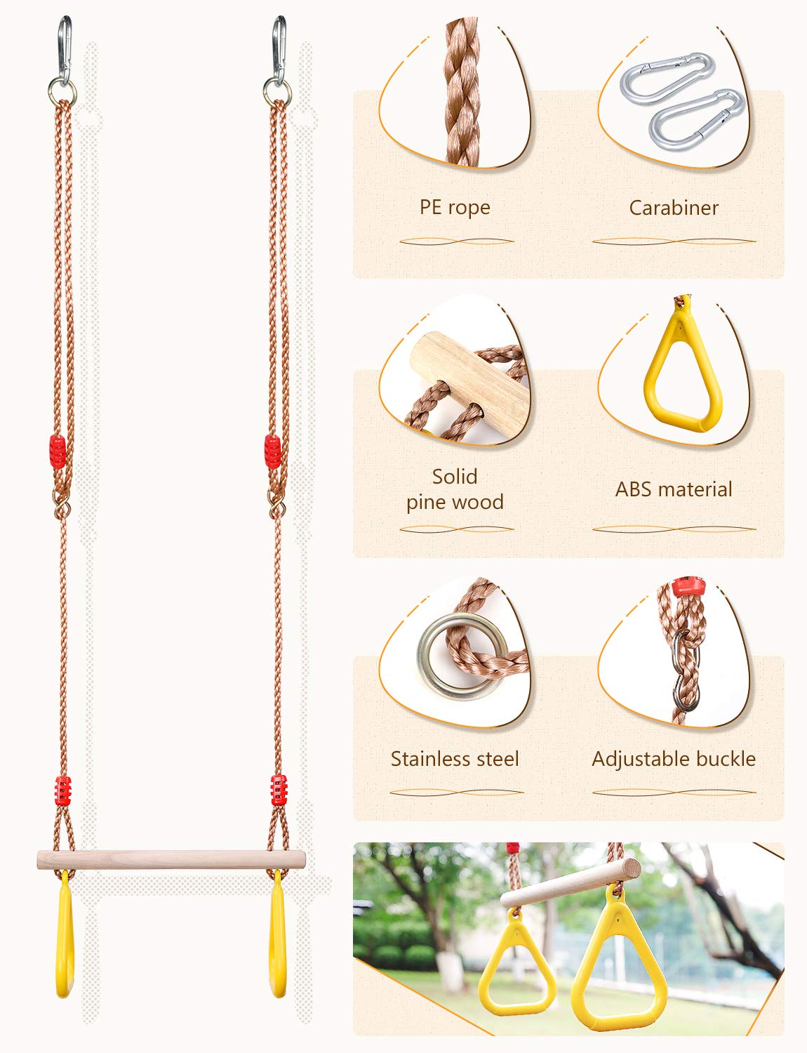 YOHOOLYO trapeze bar with rings supports coordination and fun at home