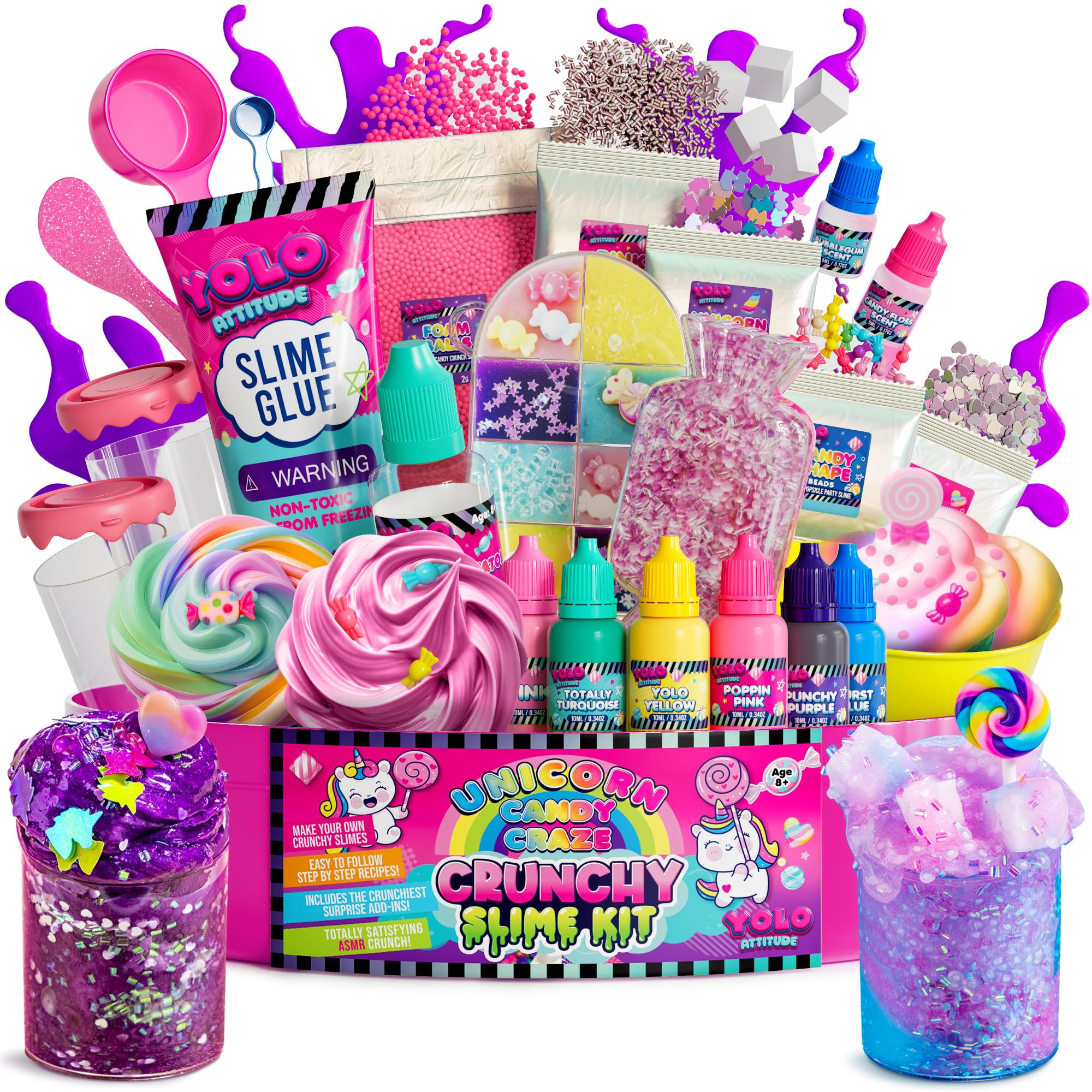 YOLO Unicorn Candy Craze slime kit cover image, festive packaging ideal for holiday gifting.
