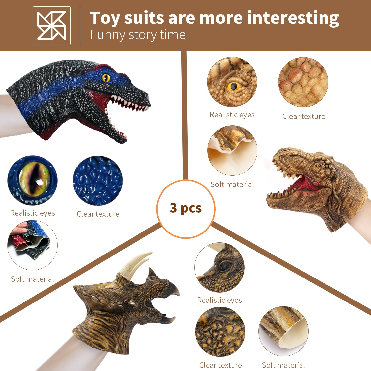 Yolococa packaging image showing a gift-ready dinosaur puppet set.