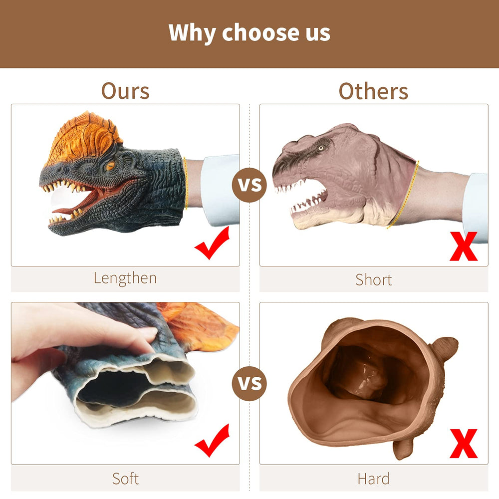 Yolococa dinosaur puppet is soft latex and lightweight for play.