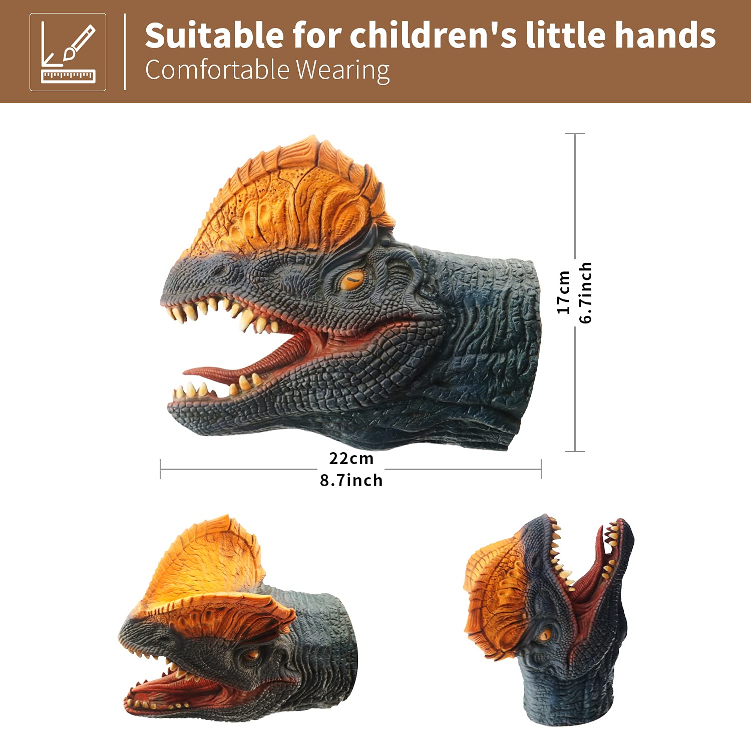 Yolococa hand puppet Dilophosaurus detail sparks storytelling.