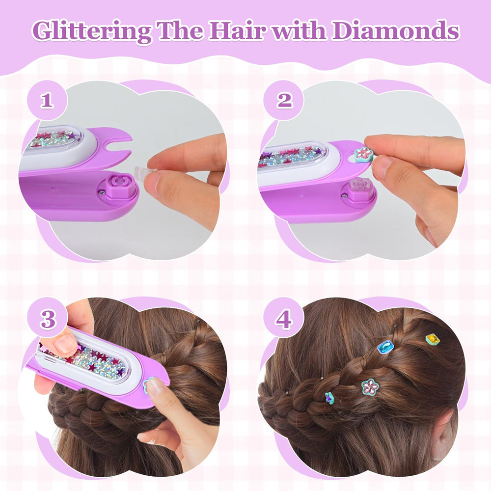 Yoloflix hair gem stamper tool in hand for easy glitter hair styling