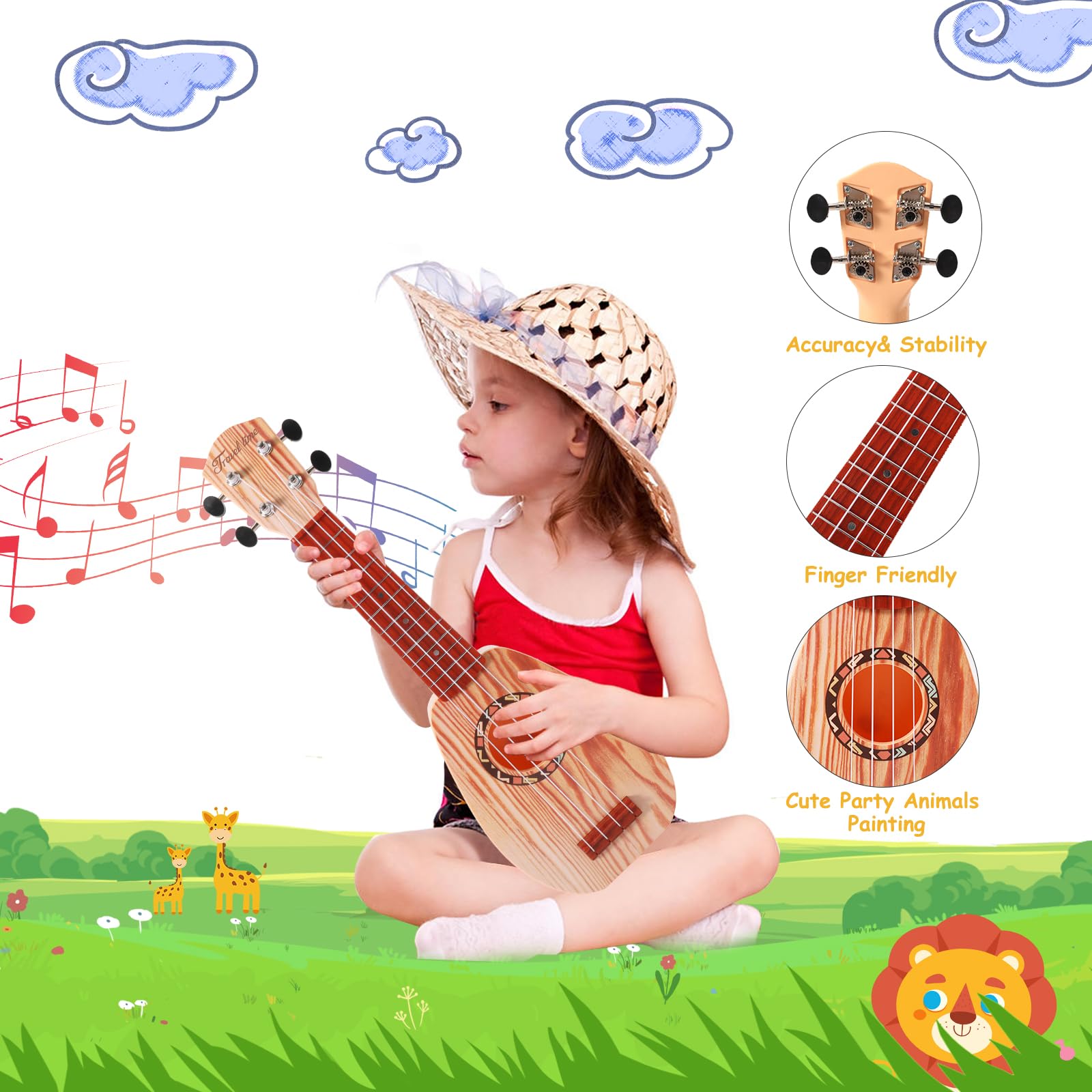 YOLOPARK 17-inch kids guitar strings closeup with soft nylon feel.