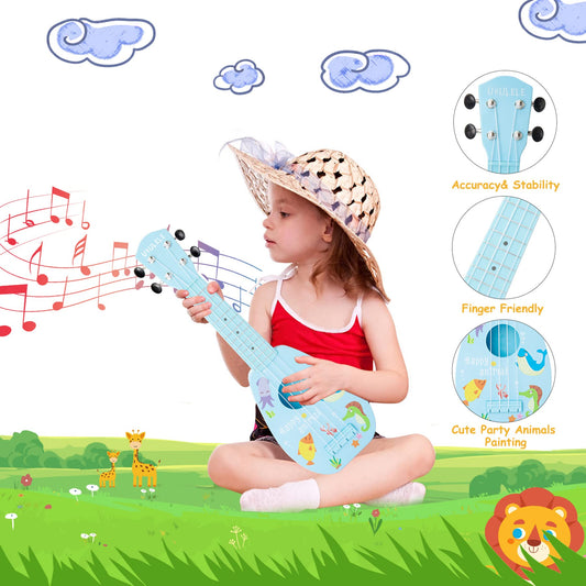 YOLOPARK blue 17-inch guitar with strap attachment for quick setup and play