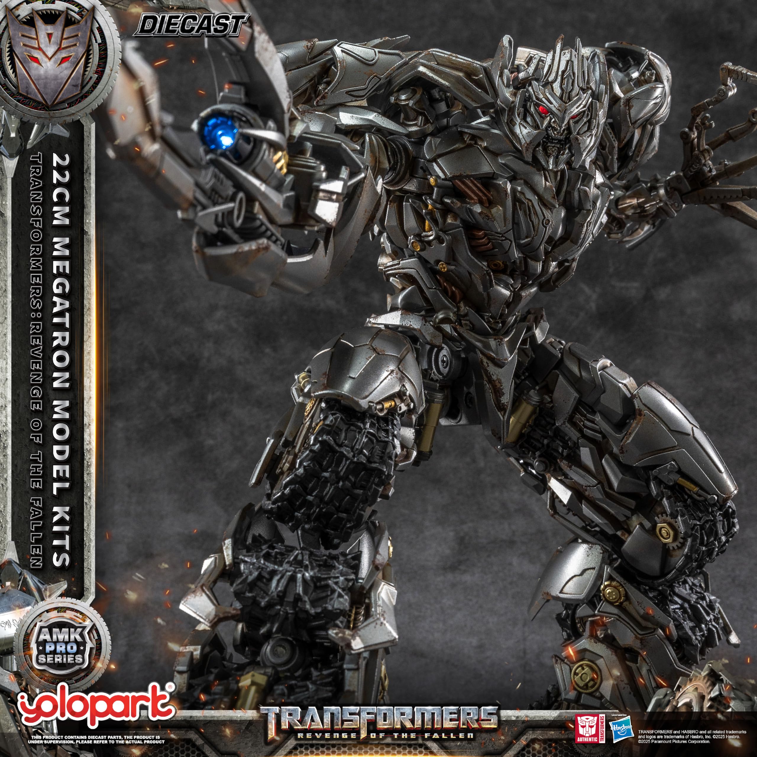 YOLOPARK Megatron figure front view showing detailed diecast build for display