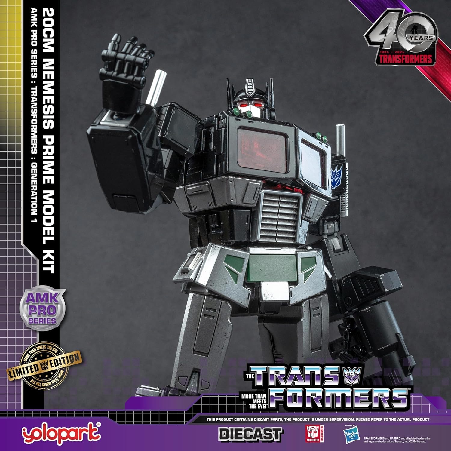 YOLOPARK Nemesis Prime articulation allows diverse shelf poses.