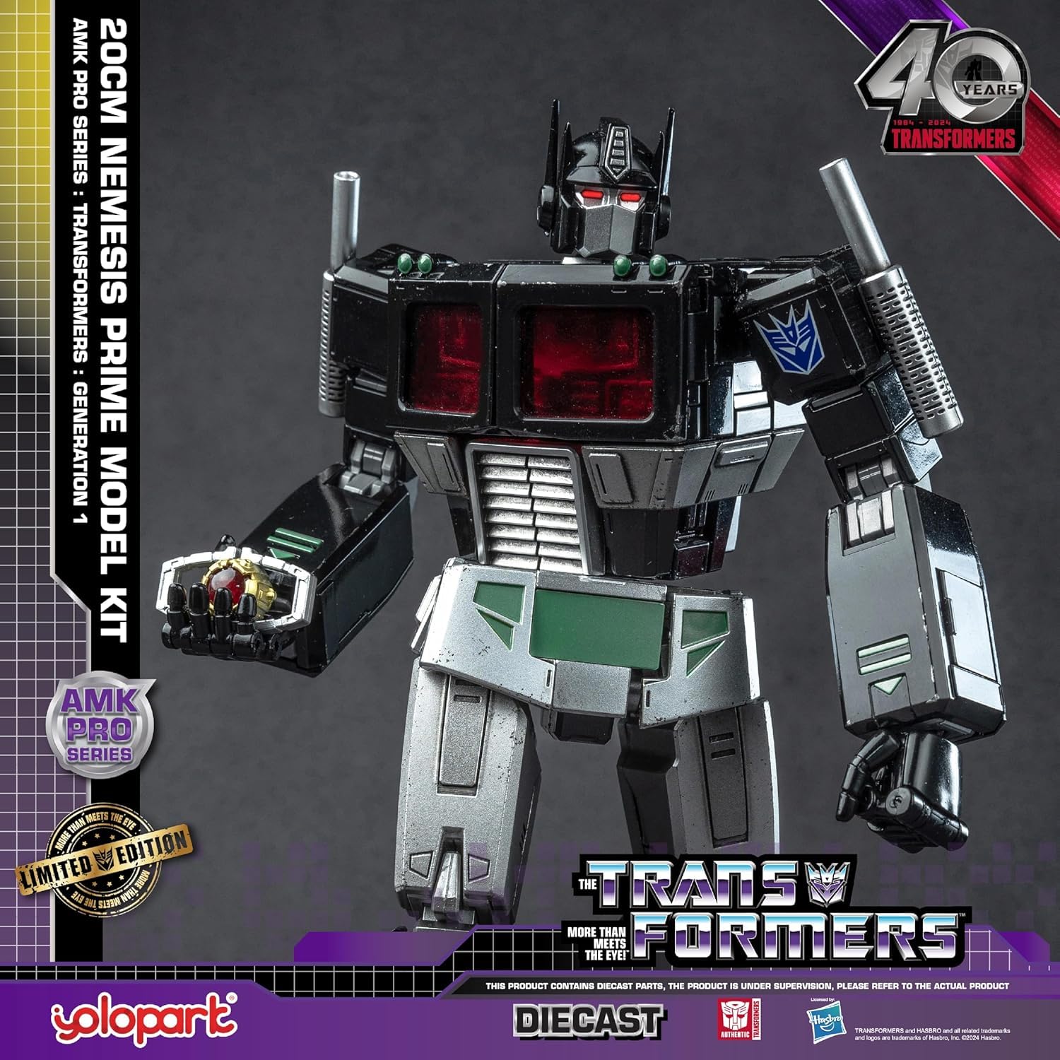 YOLOPARK Nemesis Prime diecast armor adds weight and balance for handling.