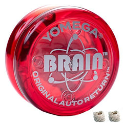 Yomega The Original Brain yoyo front view in red, beginner-friendly auto return for quick spins.