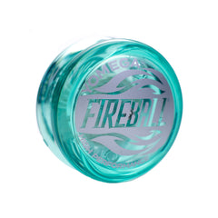 Yomega Fireball Teal YoYo on table ready for smooth spins