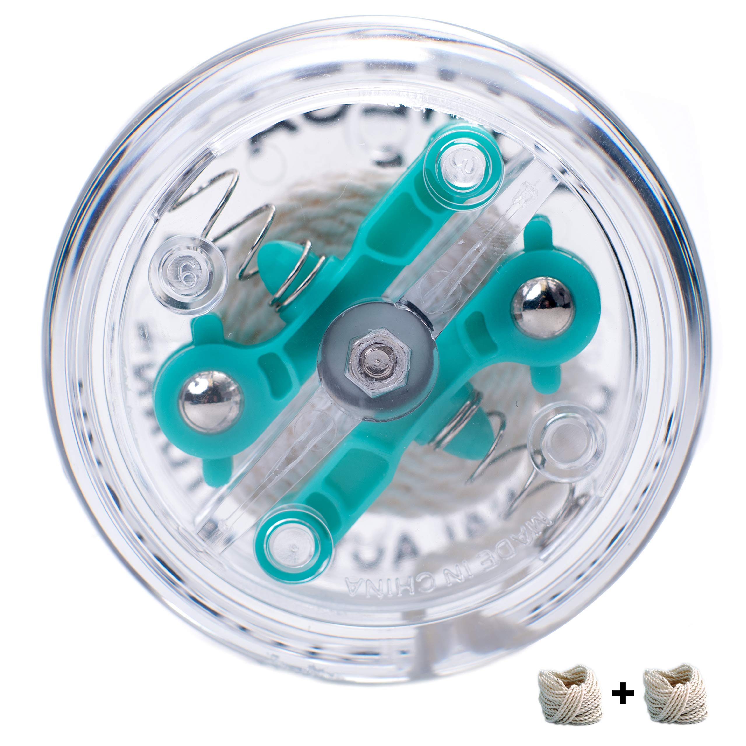 Yomega Original Brain yoyo with two extra strings laid out for practice