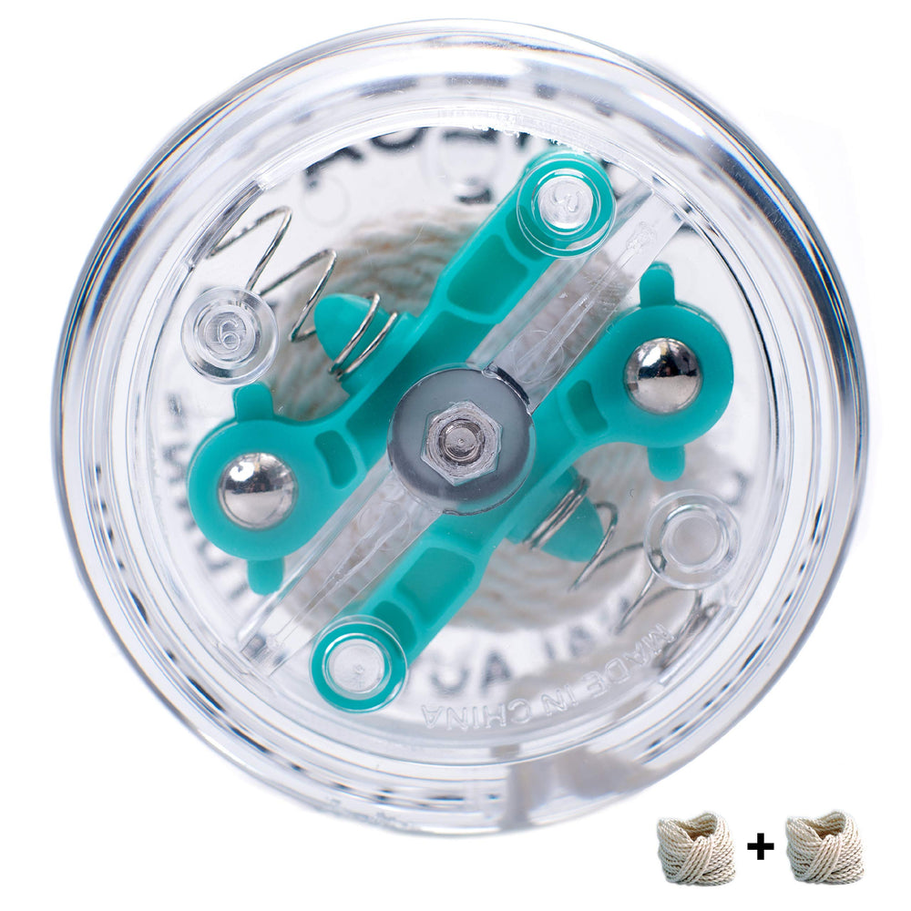 Yomega Original Brain yoyo with two extra strings laid out for practice
