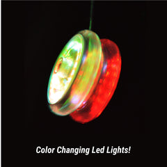 Yomega Spectrum LED activation during spin captures dynamic color change and visibility.
