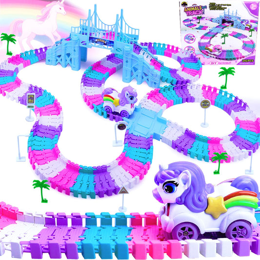 Yomwet Tracks 248-piece pink magic track assembly for creative play sessions.