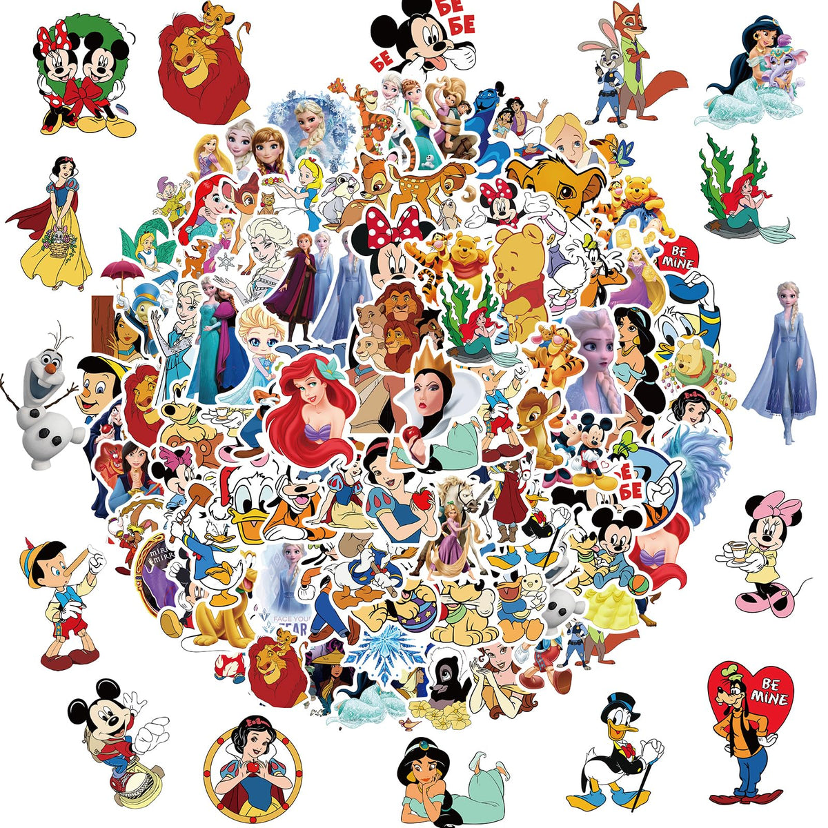 YONGAI front pack display showing 100 assorted Disney stickers with clear benefit personalization