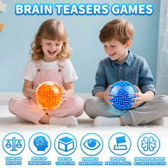 YongnKids 2-pack orange and blue 3D maze ball side view shows portable size for travel.