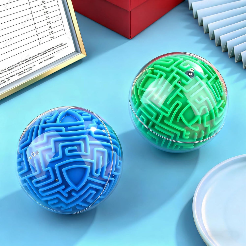 Close-up of YongnKids blue-green puzzle ball showing clear exterior for tactile play.