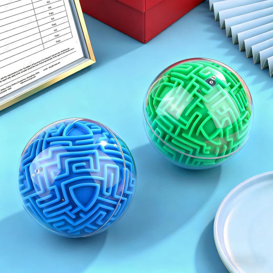 Close-up of YongnKids blue-green puzzle ball showing clear exterior for tactile play.