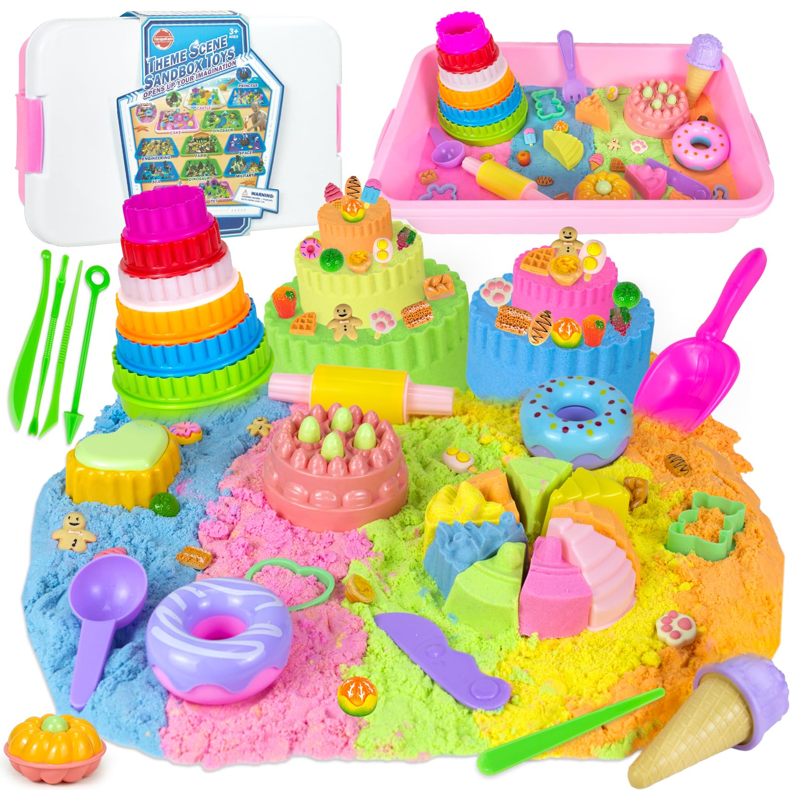 YongnKids ice cream sensory bin with colorful sands and molds for imaginative play.