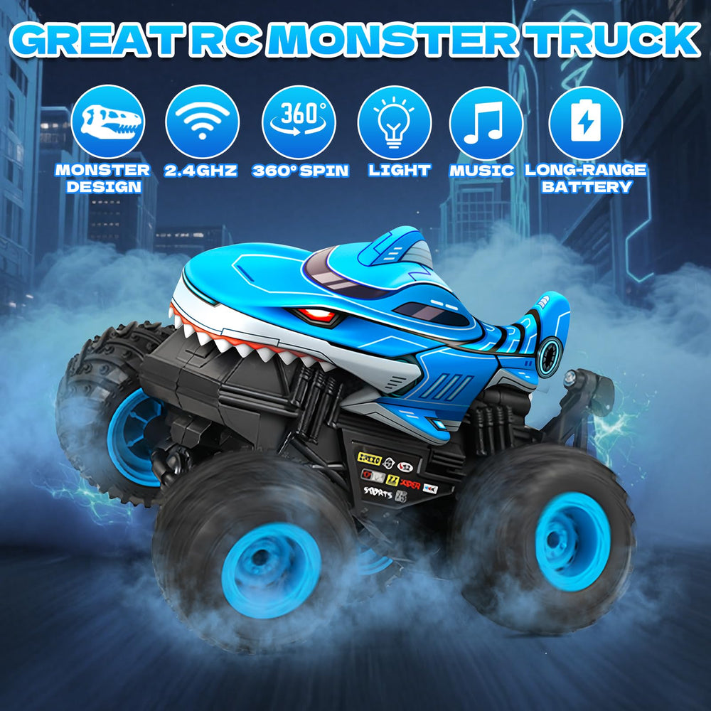 YongnKids shark monster side view highlights drift capability for exciting races.