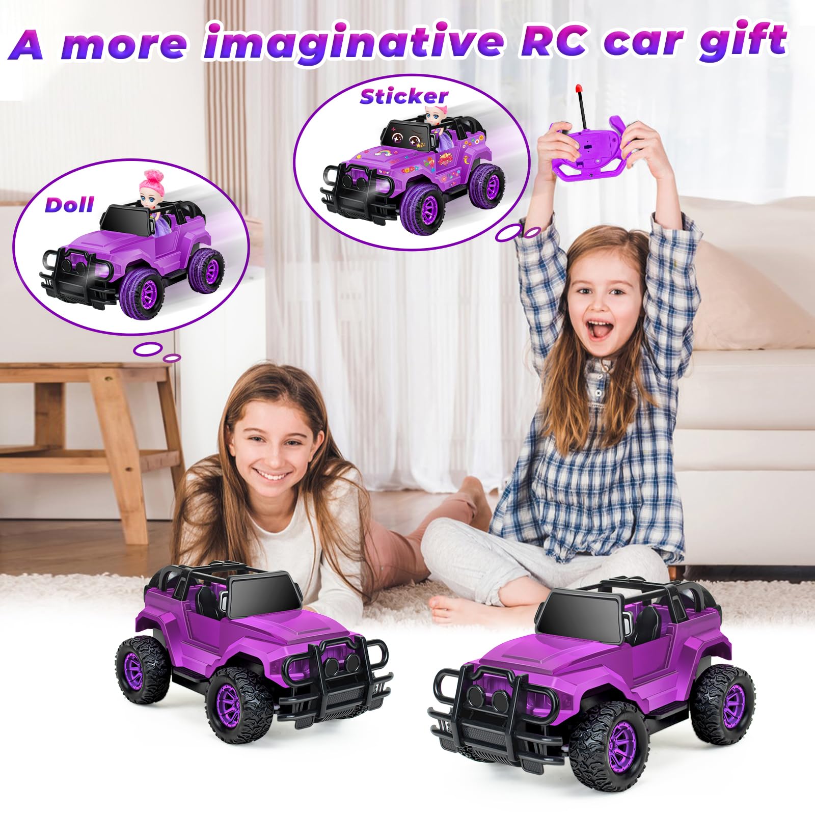 YongnKids RC truck with open roof showing dolls for imaginative play