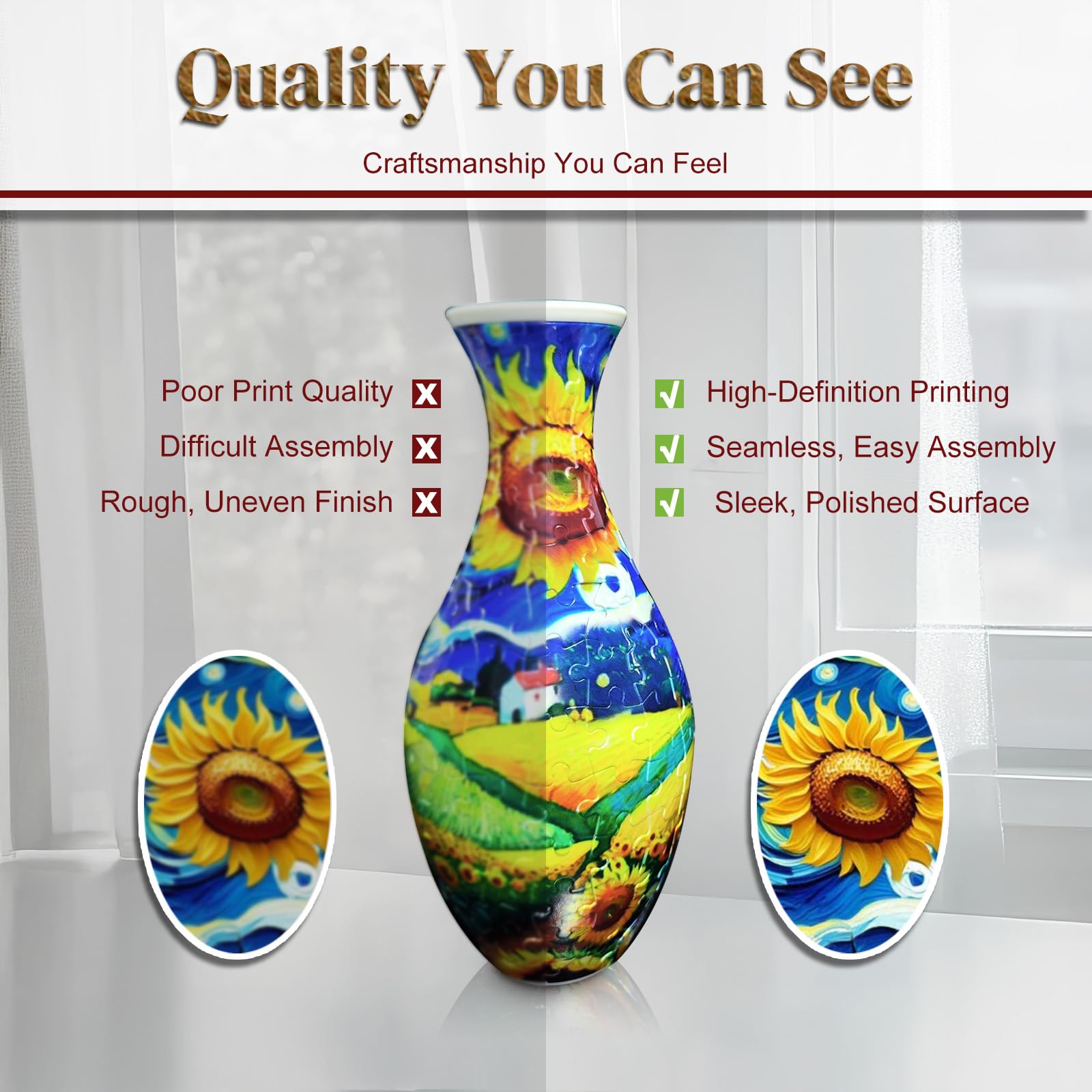 YONGUR clear 3D puzzle vase pattern highlighting vivid decorative design.