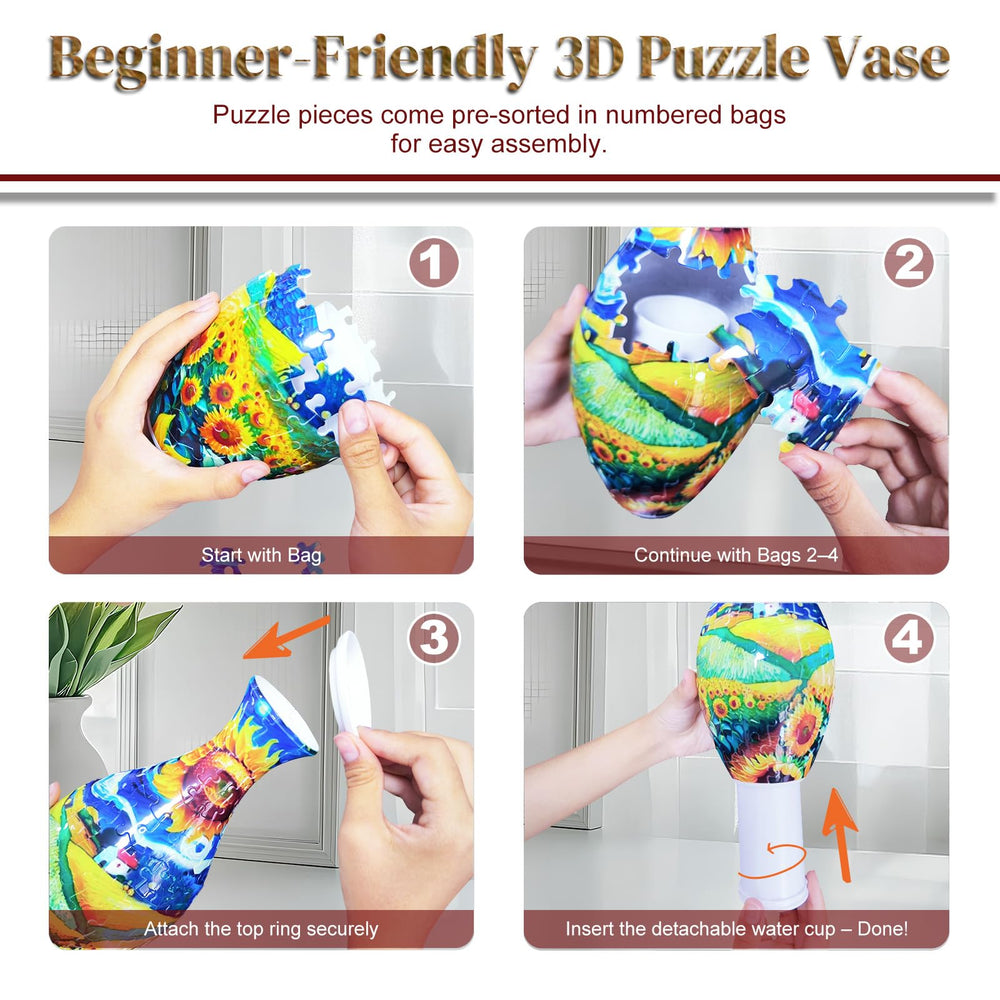 YONGUR flowers in 3D puzzle vase ready to brighten living spaces.